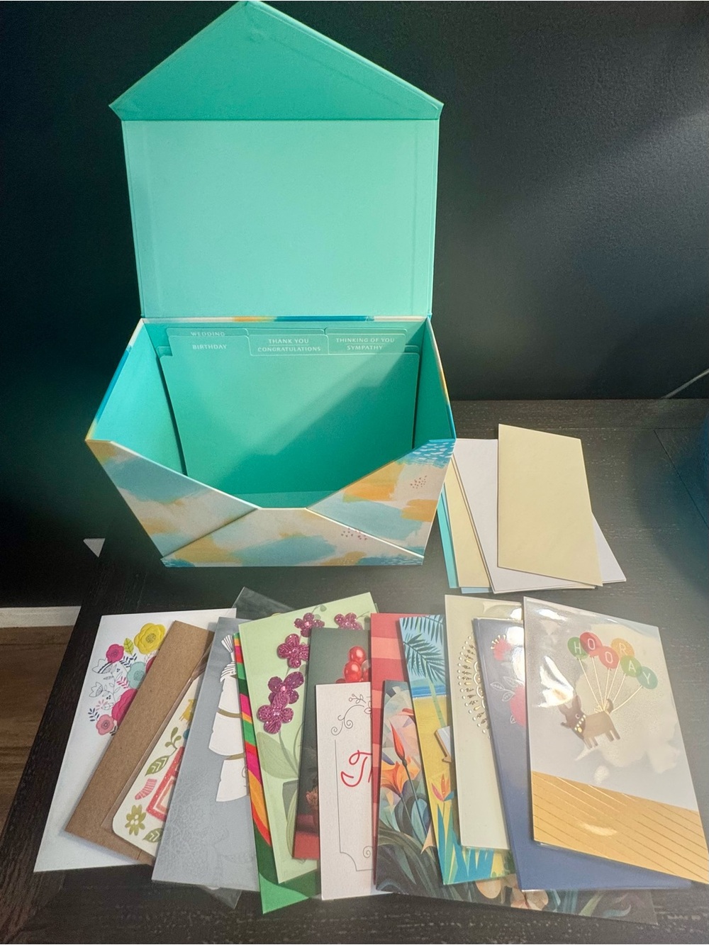 Hallmark Greeting Card Organizer Box + 14 Various Cards
